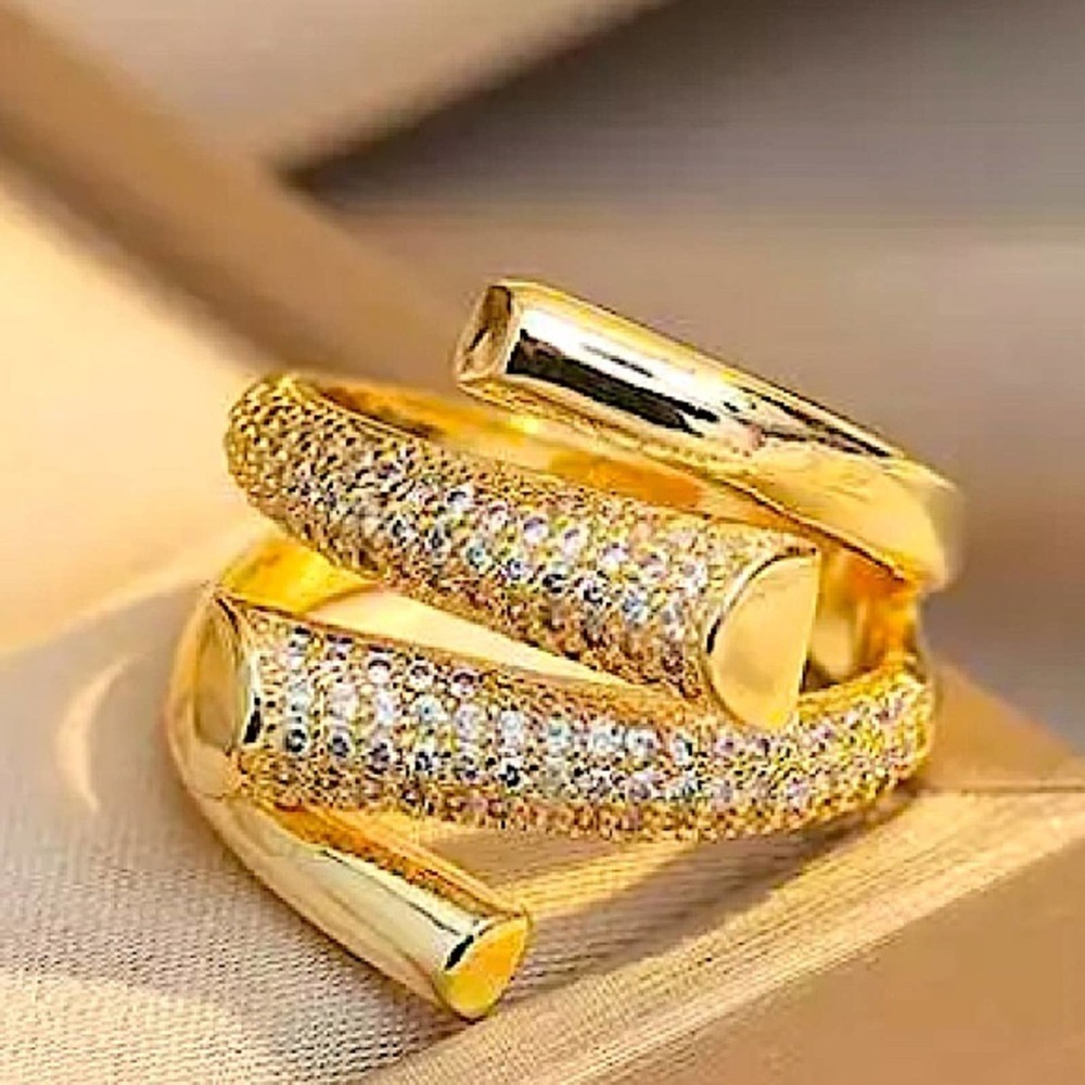 Gold Plated Micro Zircon Statement Ring - Picture 2 of 9
